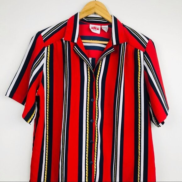 Vintage Alia Stripped Colourful Button Up Shirt Unisex Padded Shoulder Size 12 - Picture 5 of 12